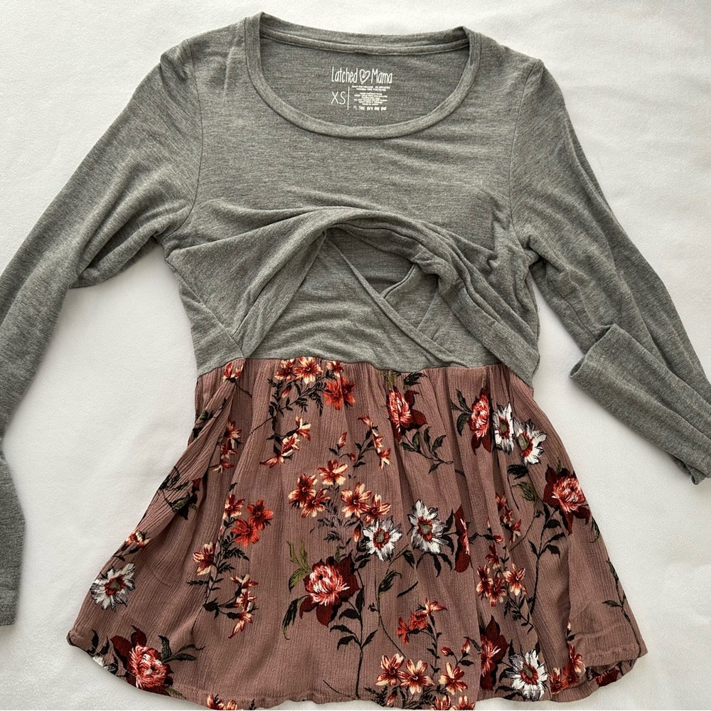 Latched Mama long sleeve babydoll blouse for breastfeeding and pregnancy